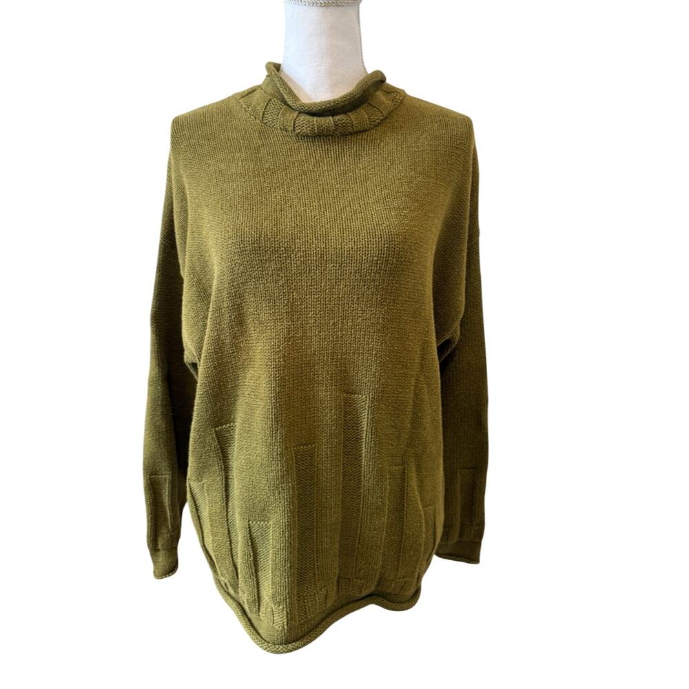 Vintage ESPRIT Oversize Cotton Rollneck Sweater Olive Green M